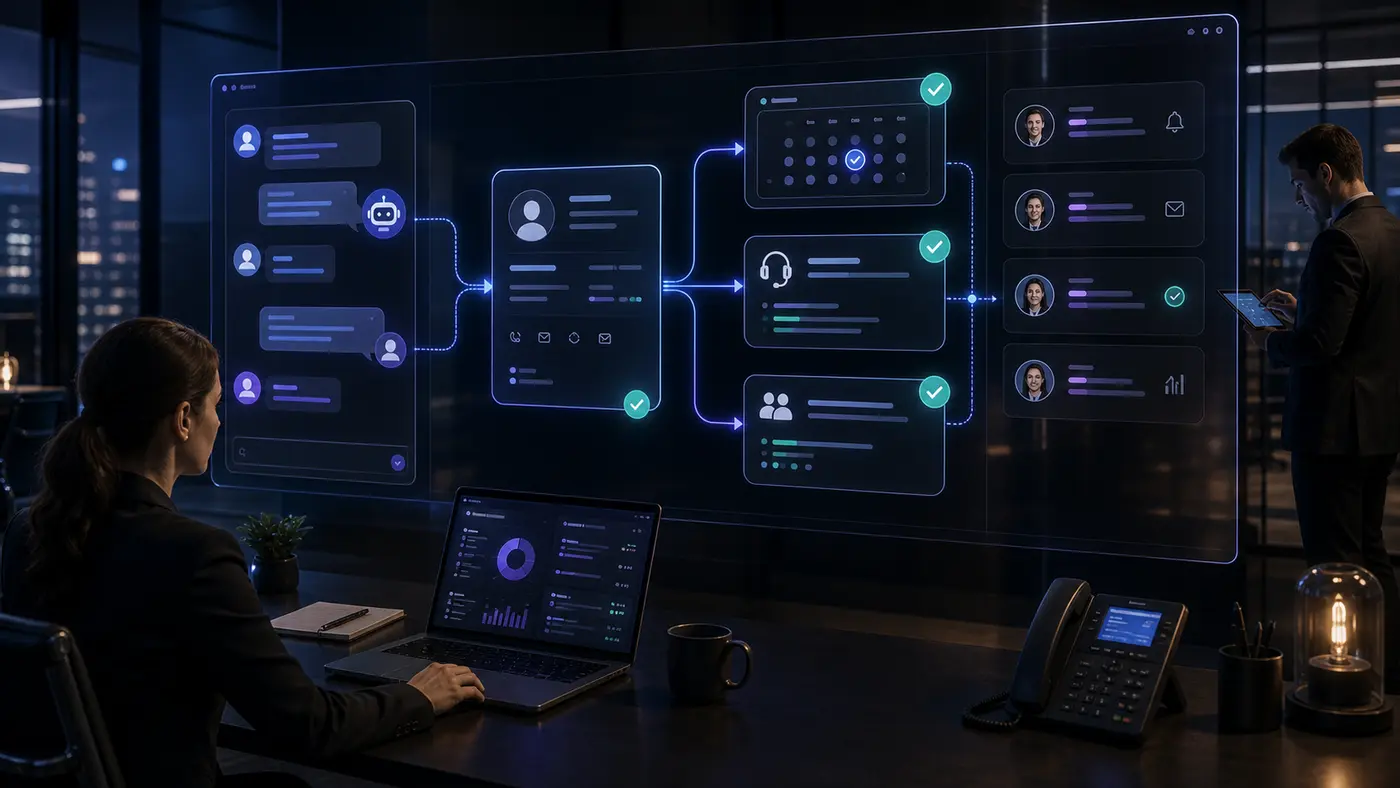 Connexion chatbot IA CRM calendrier et équipes commerciales