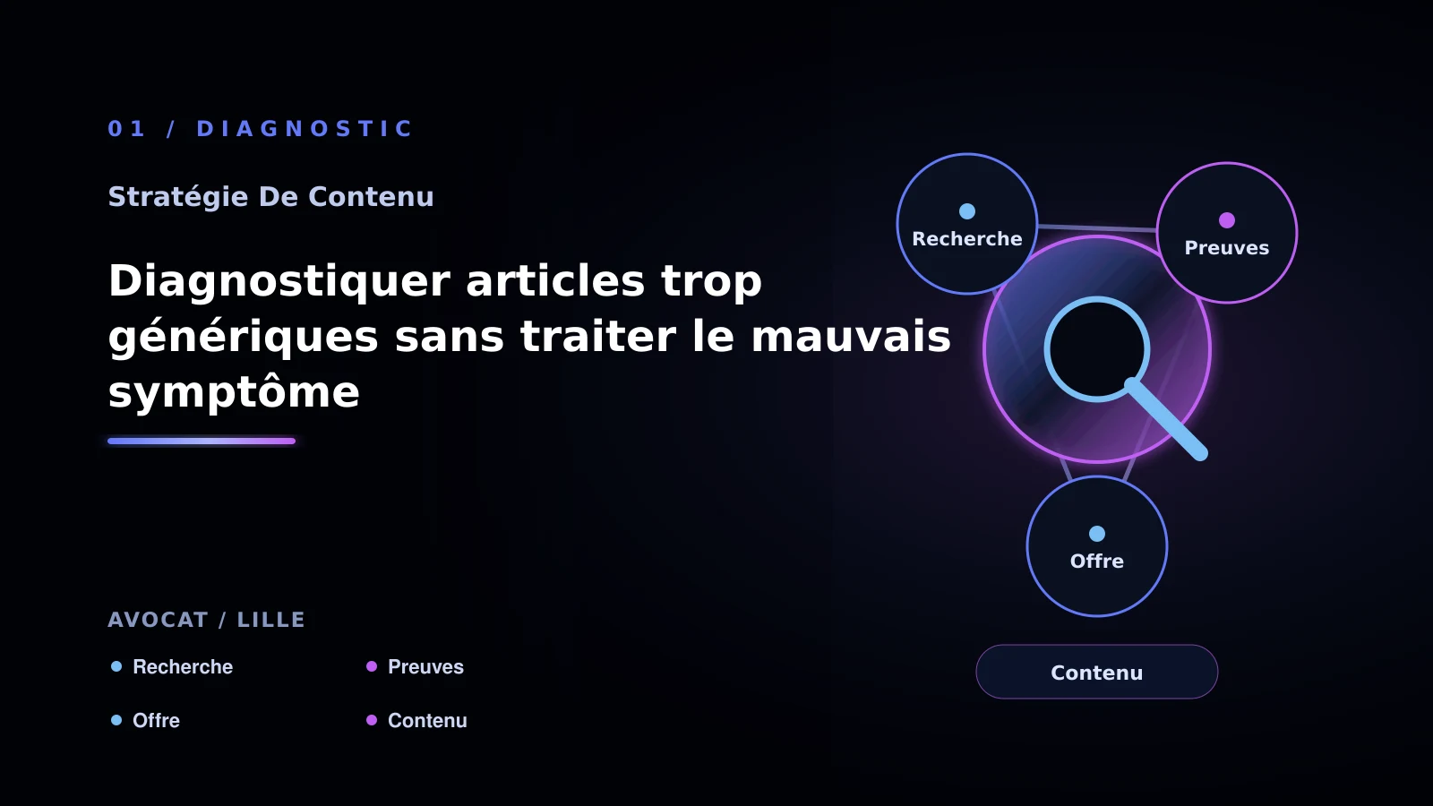 Illustration de diagnostiquer articles trop génériques sans traiter le mauvais symptôme pour Contenu SEO à Lille: comparer les solutions possibles