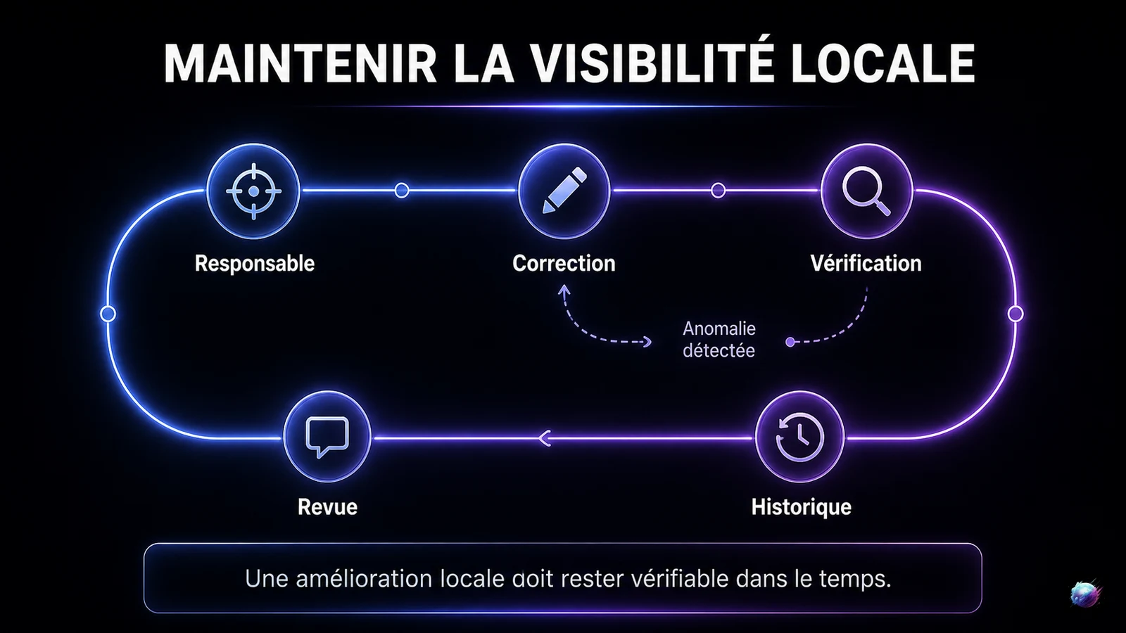 Infographie du cycle de maintenance d'une visibilité locale sur Google Maps