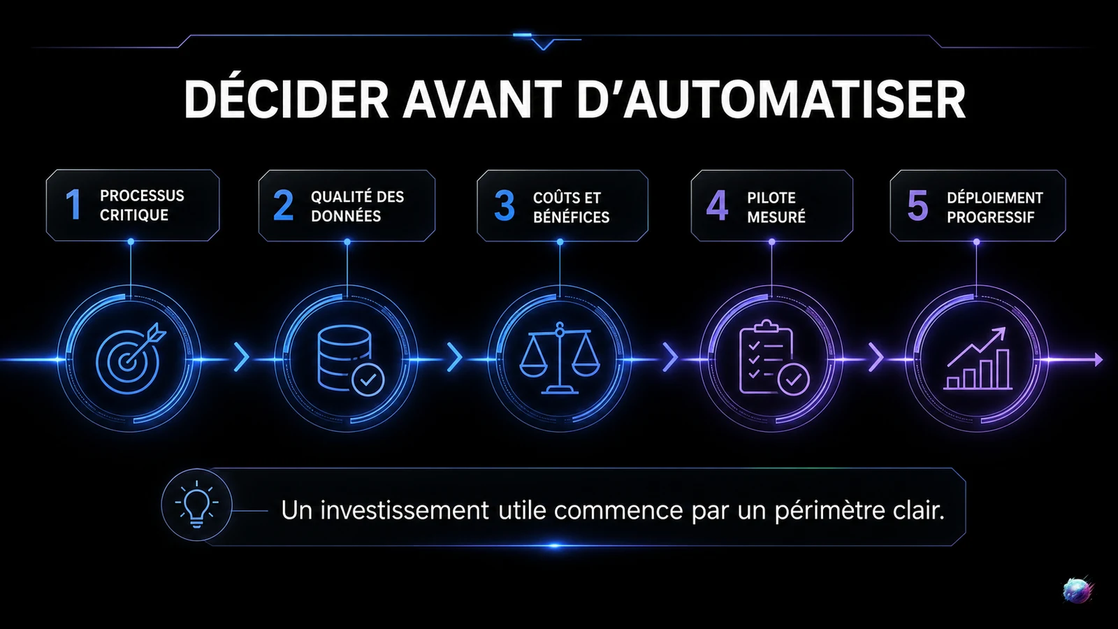 Infographie de l'ordre de décision avant d'investir dans une automatisation