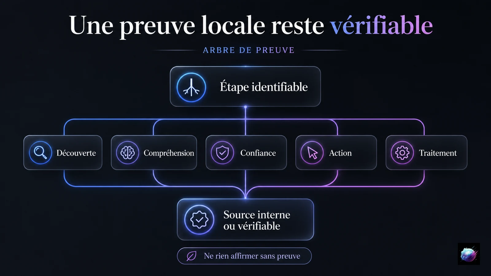 Arbre de preuve reliant les étapes du parcours à une source interne ou vérifiable