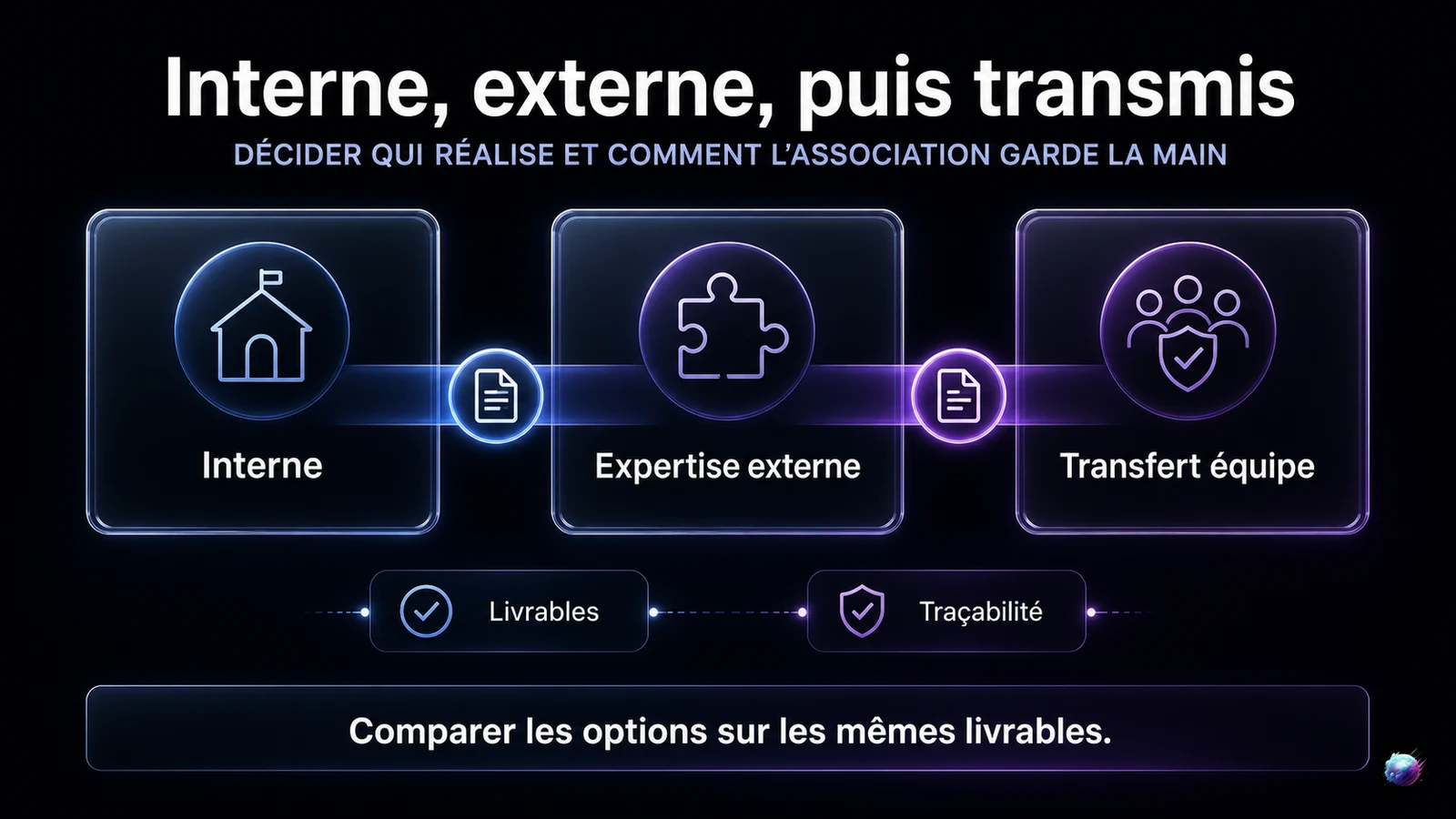 Répartition des responsabilités internes, externes et transférées pour un chatbot associatif