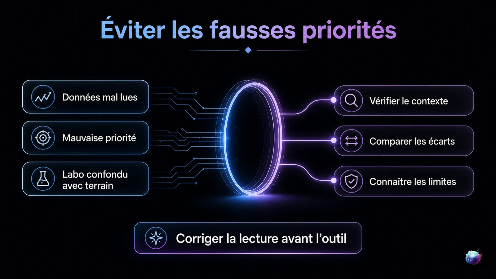 Infographie reliant les erreurs d’interprétation Lighthouse et CrUX à leurs corrections